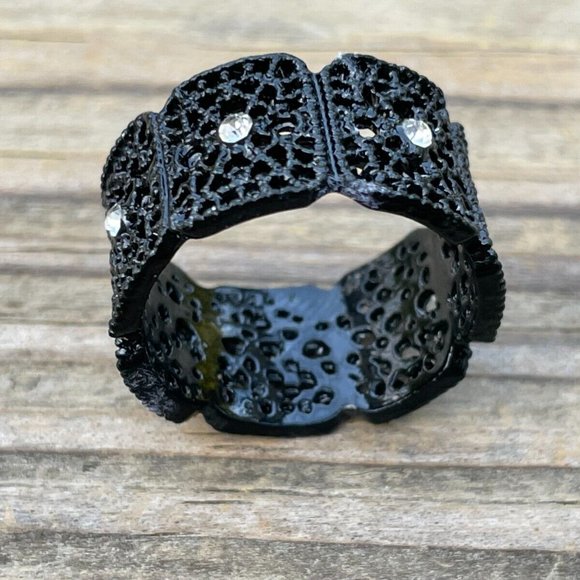 Fashion Ring Black Tone Unisex Jewelry Ring Crystal Accent Rings Size 11 - Picture 2 of 12